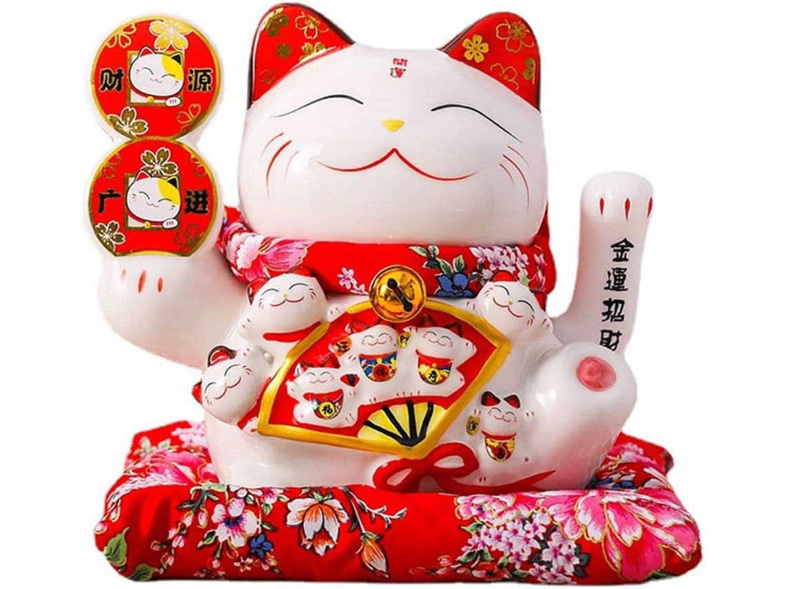 Gato Maneki de cerámica de 18 cm, adorno Feng Shui, columpio para gato de la suerte, C Gokoco