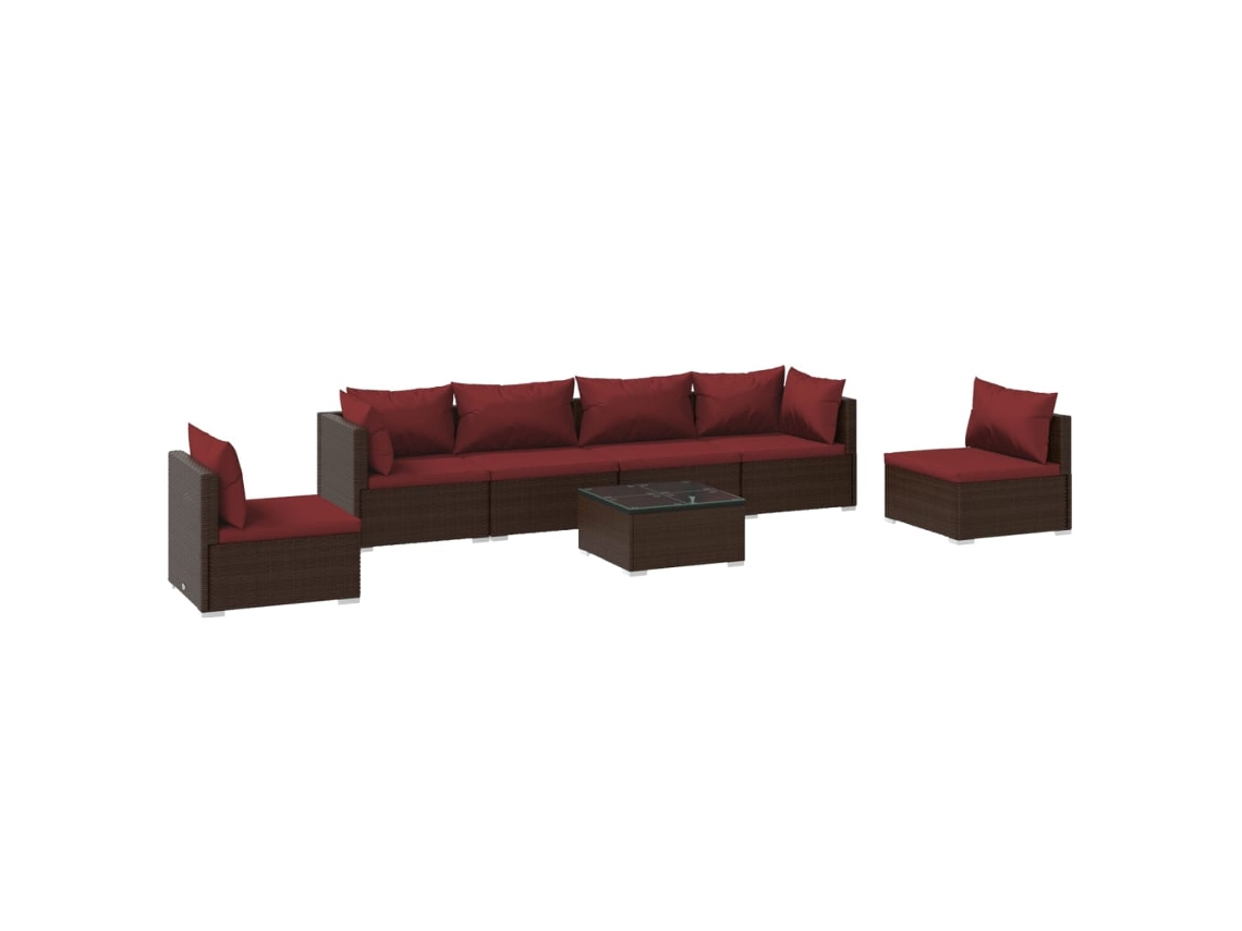 vidaXL Set muebles de jardín 7 piezas y cojines ratán sintético marrón