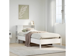 Cama Con Estantería Sin Colchón Madera Maciza Blanca 75x190 Cm