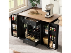 Carrito de cocina negro con tapa plegable, botellero, portavasos, especiero y toallero - Bga Store