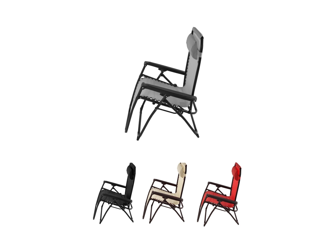 Tumbona Plegable De Acero Reclinable – Hamaca Con Almohada Extraíble, Reposabrazos Y Reposapiés – Silla De Jardín Ergonómica Gris Unidad