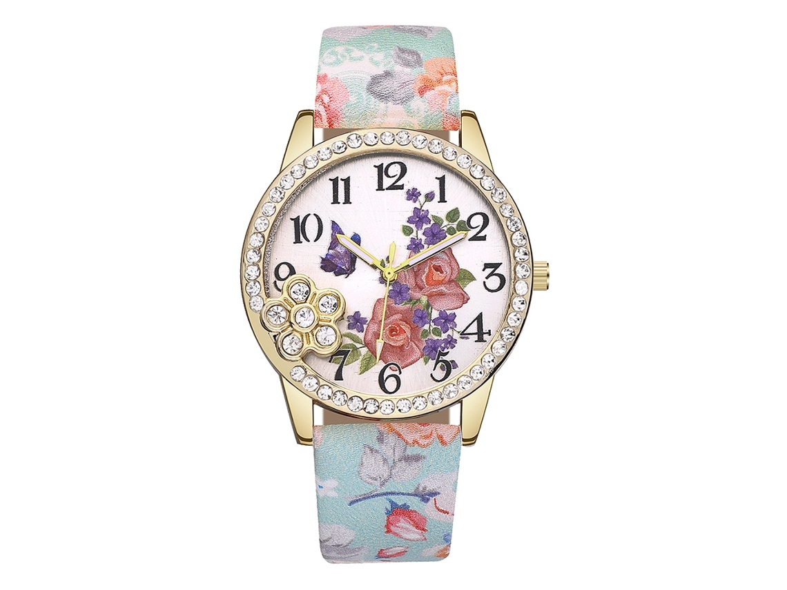 Reloj De Pulsera Ccq Para Mujer Con Capas De Diamantes De Imitación, Correa De Pu Y Movimiento De Cuarzo Verde.