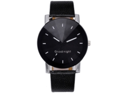 Reloj Casual De Cuero Pu Con Dial Grande Y Letras Inglesas De Diseño Simple (negro)