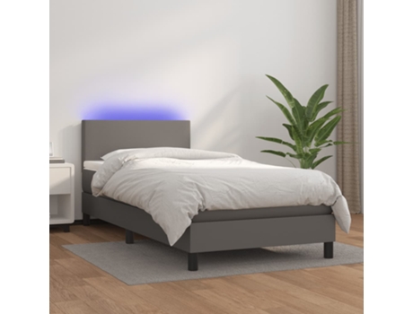 VIDAXL Cama con somier (Gris - Cuero artificial - 193 x 90 x 88 cm)