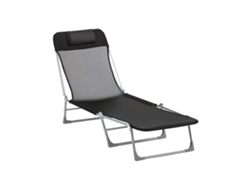 Tumbona Jardín Plegable Reclinable, Metal, Textil, 182x56x28cm, Negro