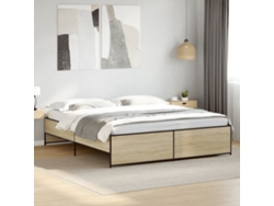 Estructura Cama Madera Ingeniería Metal Roble Sonoma 200x200 Cm