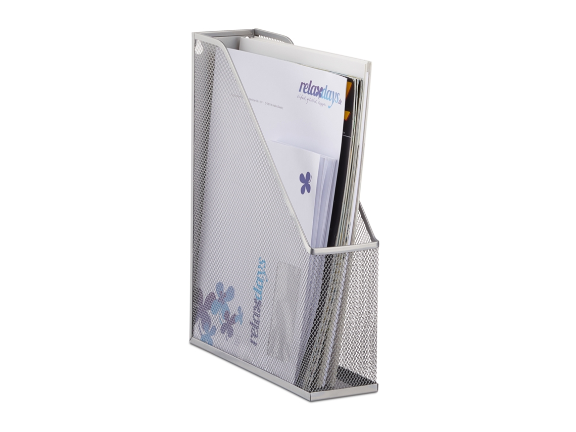 Relaxdays Revistero Malla Metálica A4/c4, Archivador Vertical, Ojales Para Pared, Organizador Documentos, Plateado