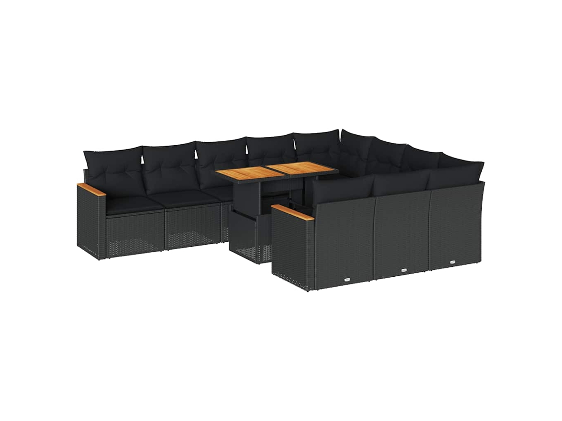 Maison Exclusive - Set Sofás Jardín Y Cojines 11 Pzas Ratán Sintético Acacia Negro