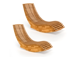 Conjunto De 2 Sillas Mecedoras De Jardín De Madera Ergonómica Plegable Con Diseño Listonado 60x156x77 Cm Natural