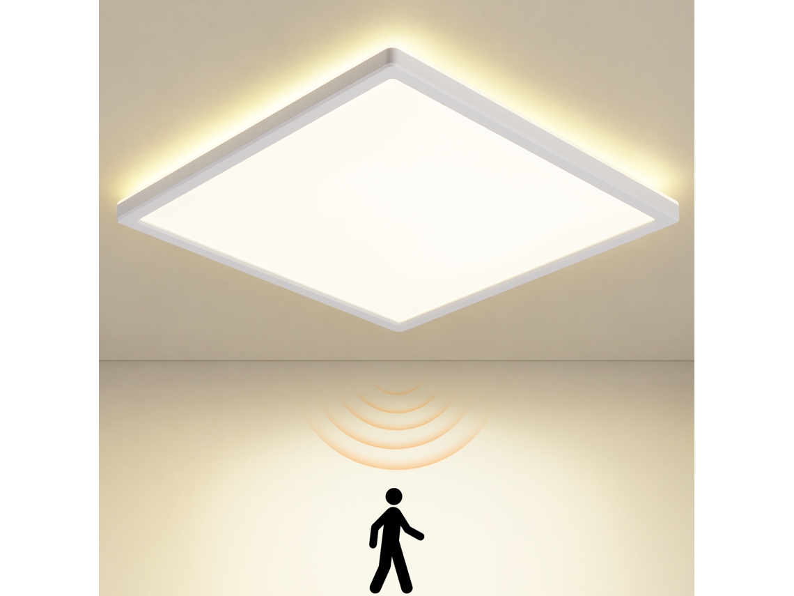 Zmh Lámpara De Techo Led Blanca Con Detector De Movimiento 18w Cuadrado 29cm 4000k Ideal Para Pasillos Y Escaleras