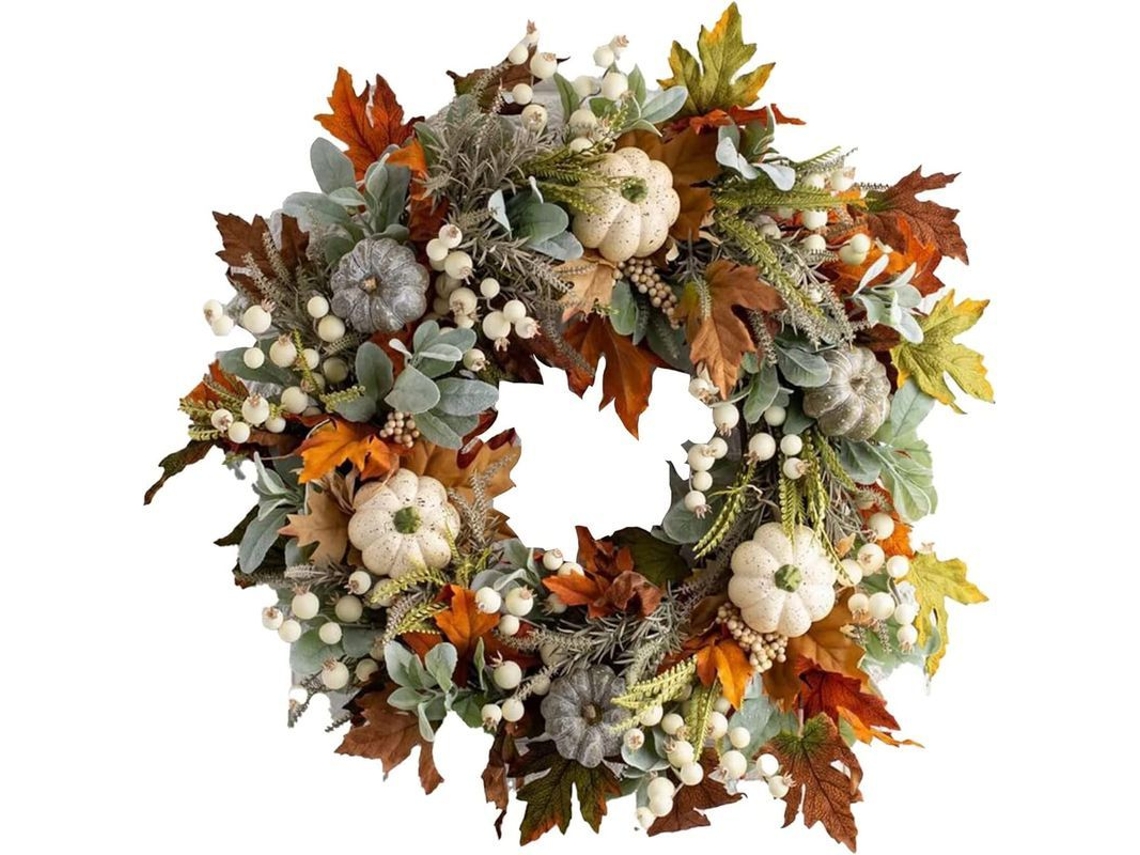 Guirnalda Artificial De Hojas De Arce, Calabaza Y Frutos Silvestres Para Halloween Navidad Acción De Gracias Decoración Hogar 16 Pulgadas