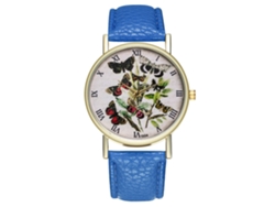 Reloj De Cuarzo Para Estudiantes Femeninas, Estilo Retro Con Estampado De Mariposas Azul Marino.