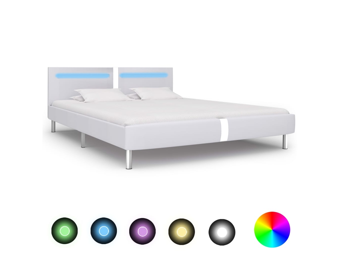 Estructura De Cama Con Led Sin Colchón Blanco 180x200 Cm
