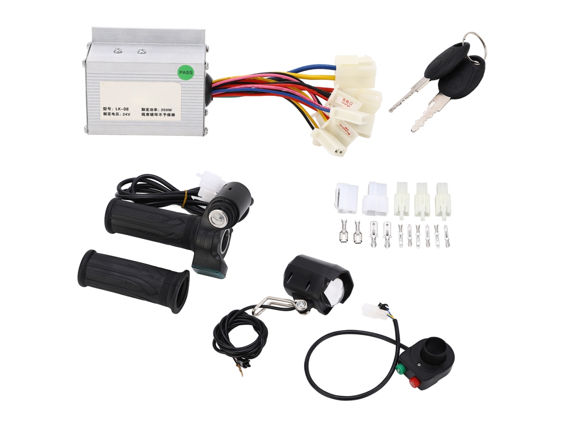 Vlrla-controlador De Velocidad Motor De Cepillo 24v 250w Con Mango De Acelerador, Faro Y Llave Para Bicicleta Eléctrica Patinete
