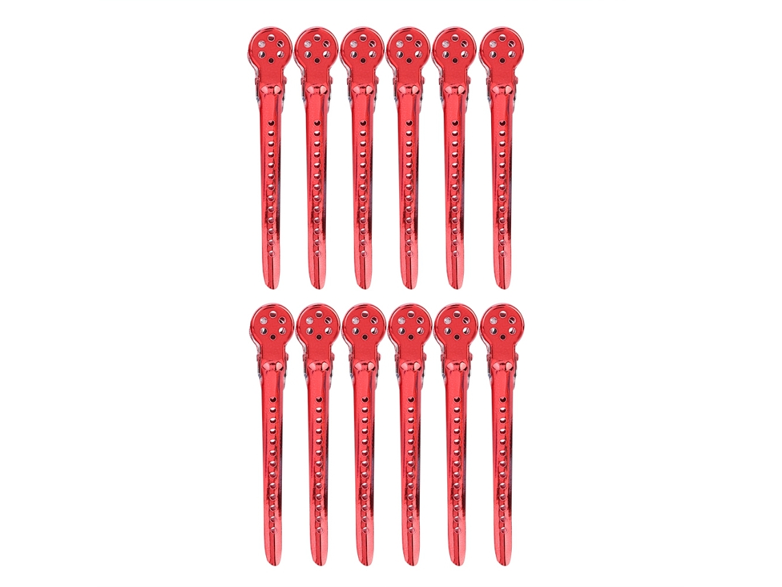 12pcs/ Caja Pinzas De Peinado Para Salón De Belleza Clips De Seccionamiento Para Estilismo Rojo