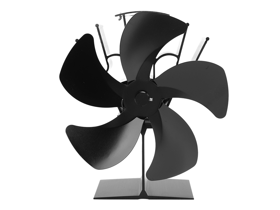 Ventilador para calefactor de chimenea con 5 aspas, autogenerador, negro.