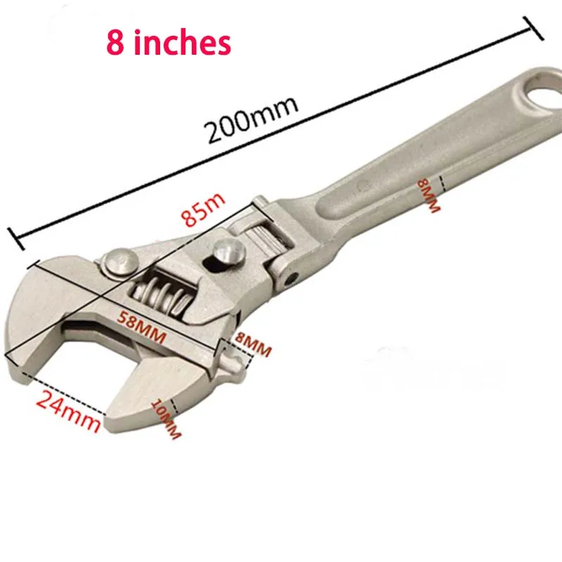 Llave de carraca ajustable (8 pulgadas), llave giratoria ajustable de 180° con mango plegable.