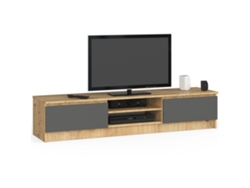 Mueble De Tv Akord Roble Artisan 160 Cm 2 Puertas Frente En Color Grafito Gris 2 Estantes 160x40x33 Cm