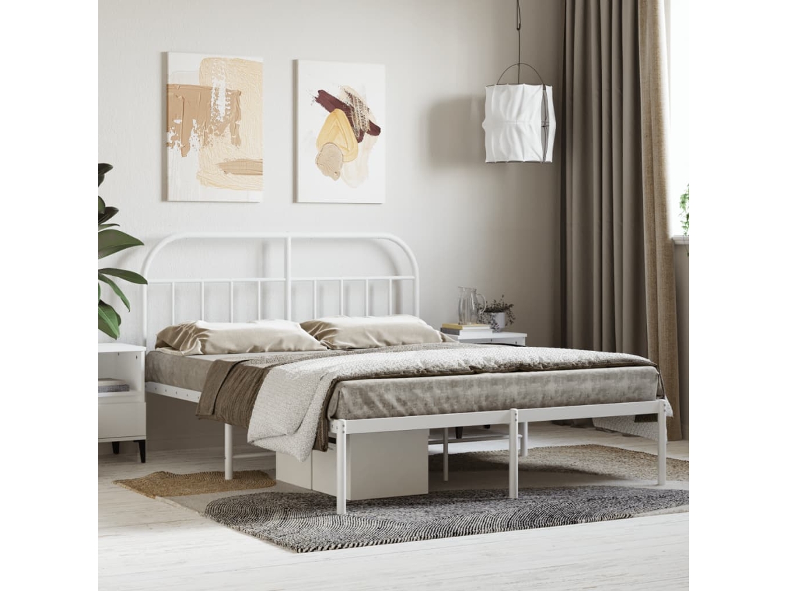 Estructura Cama Sin Colchón Con Cabecero Metal Blanco 140x190cm