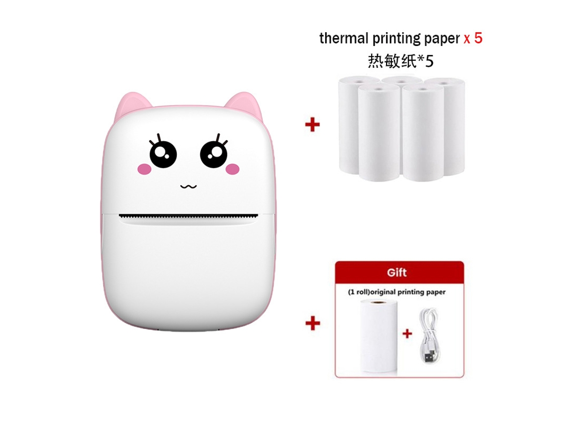 Impresora Térmica Inalámbrica De 203 Dpi. Impresión Sin Tinta Con 6 Rollos De Papel Para Ios Y Android, Color Rosa. GERTIZ