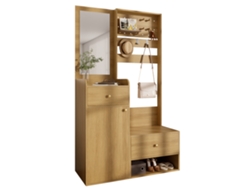 Mueble de entrada compacto con espejo, ganchos ajustables y estantes de madera MOBRIO (105 cm)