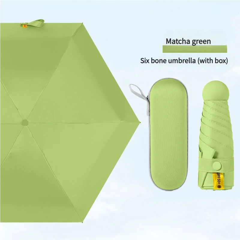 (verde Matcha) Mini Paraguas Cápsula, Paraguas Portátil De Cinco Pliegues, Paraguas De Doble Uso Para Protección Solar E Impermeable.
