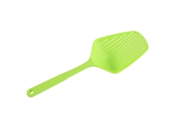 Colador de nylon verde con mango para utensilios y accesorios de cocina.