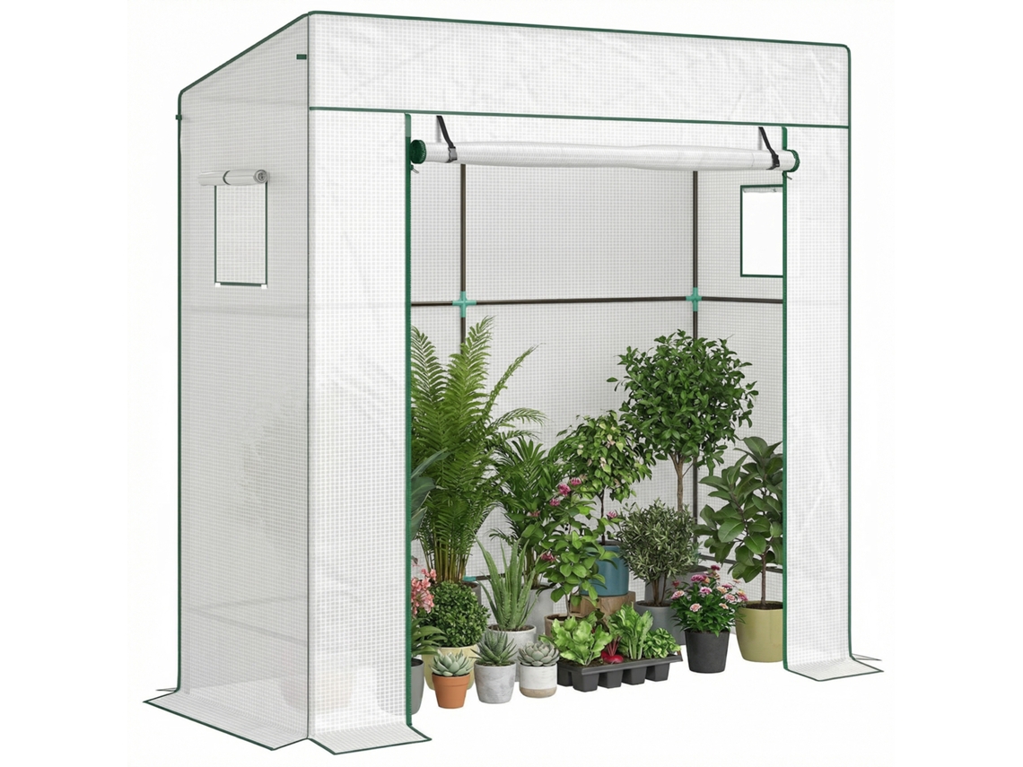 Invernadero Con Ventanas Con Mosquitera, 196x77x197cm, Blanco.