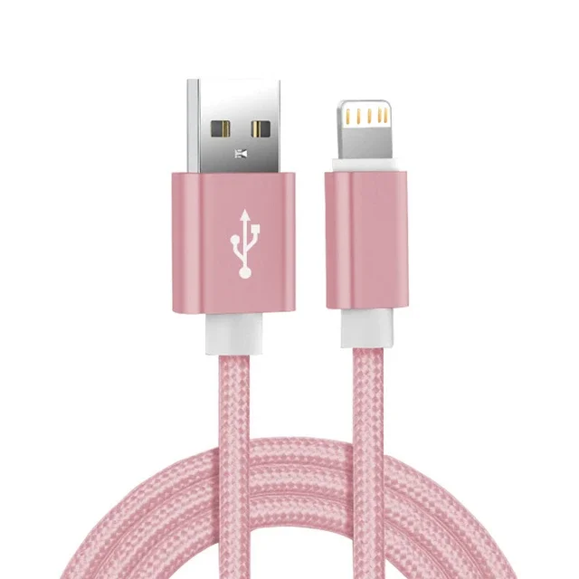 Cable De Carga Usb Trenzado De Nailon Metálico (rosa, 1 M) Para Iphone, Compatible Con Carga Rápida Y Transferencia De Datos.