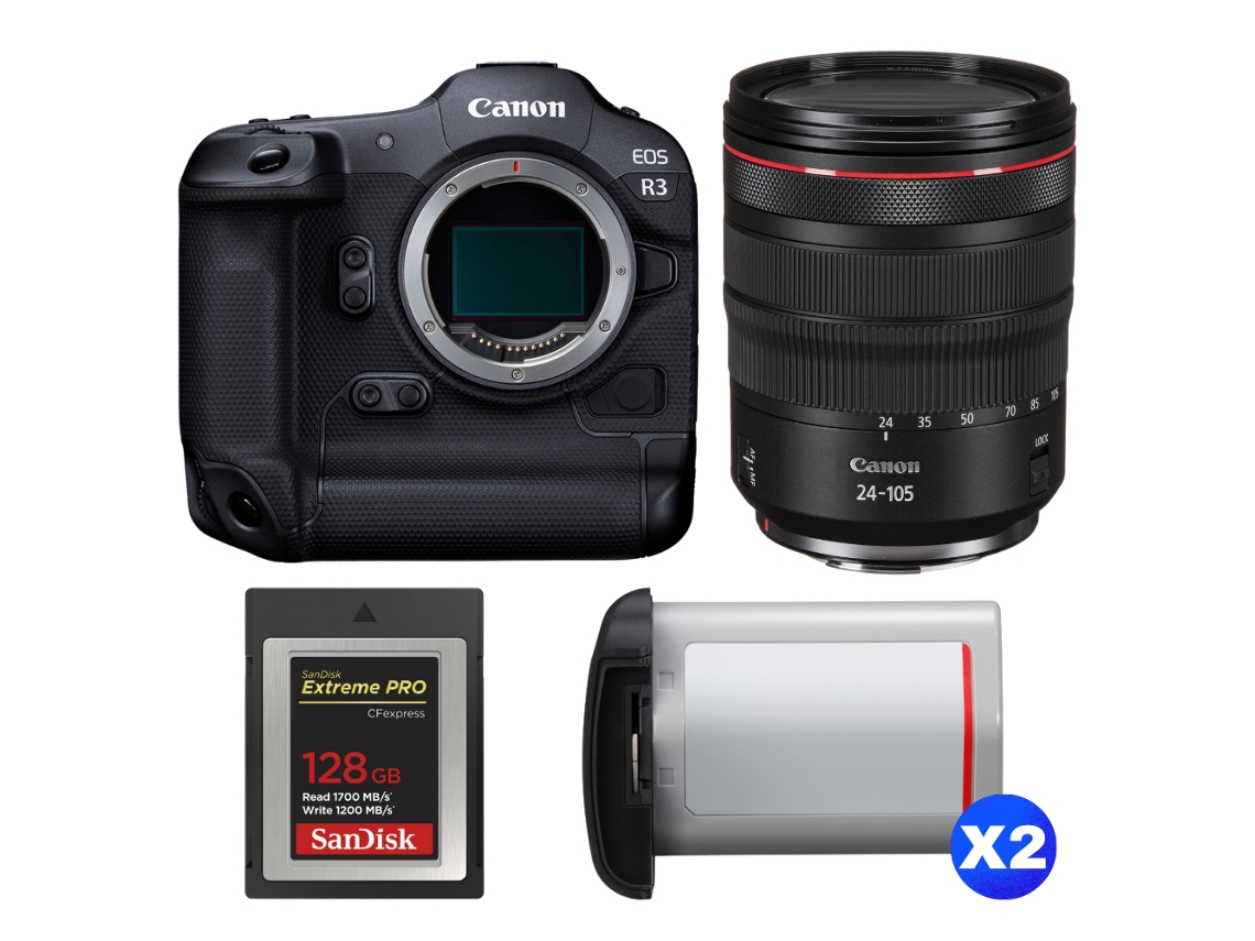 Canon Eos R3 + Rf 24-105mm F/4 L Is Usm + 1 Sandisk 128gb Extreme Pro Cfexpress Type B + 2 Canon Lp-e19 + Ebook “20 Consejos Para Fotos Que Impactan”