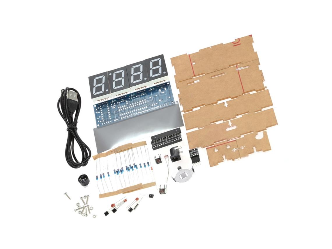 Kit De Bricolaje: Reloj Digital Led De 4 Dígitos Con Control De Luz Y Temperatura, Y Carcasa Transparente.