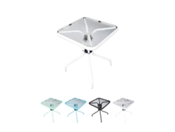 Mesa De Cristal 60x60x70 Cm Cuadrada Con Base Metálica Resistente - Ideal Para Terraza, Jardín O Balcón Blanco