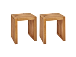 Conjunto De 2 Tamboretes De Jardim Beliani Bellano De Madeira De Acácia Castanho 45x35x43