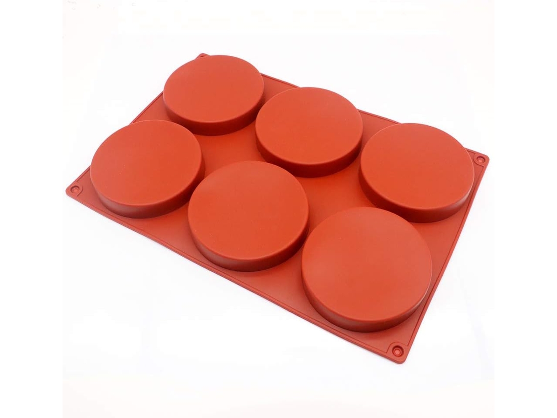 Moldes grandes para pasteles de 6 cavidades, moldes de silicona antiadherentes para hornear, discos redondos de resina, molde para pastel de mousse, postres, dulces, S
