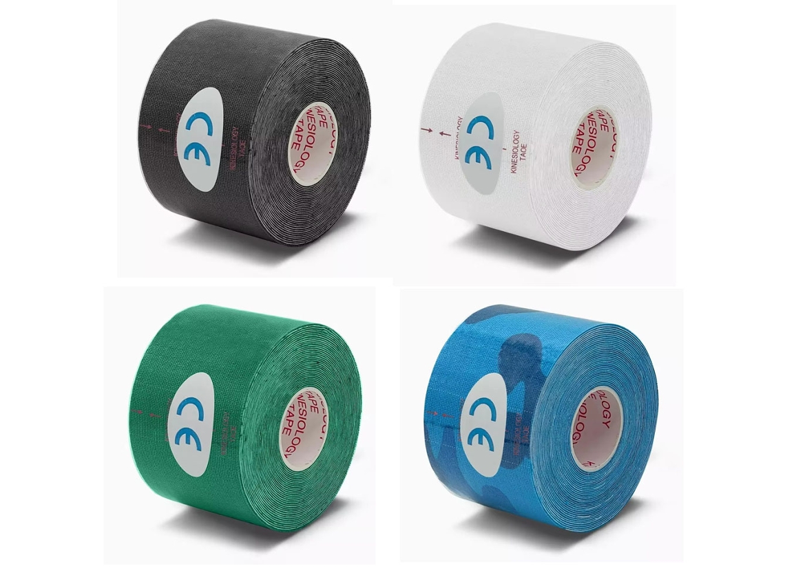 Cinta kinesiológica, vendaje muscular, cinta elástica de algodón para deportes (4 unidades, 3,8 cm x 500 cm)