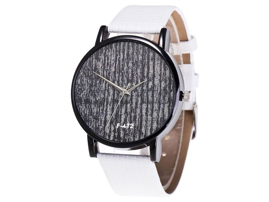 Reloj De Cuarzo Con Correa De Cuero Pu Moda Dial Redondo Para Pareja (blanco)