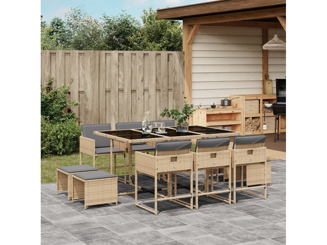 Conjunto de comedor de jardín de 11 piezas con cojines en mimbre beige mixto DKD Home Decor