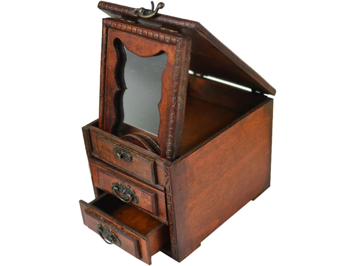 Caja De Joyería De Madera Marrón Nuobesty Para Organizar, Con Delicado Espejo De Estilo Retro.