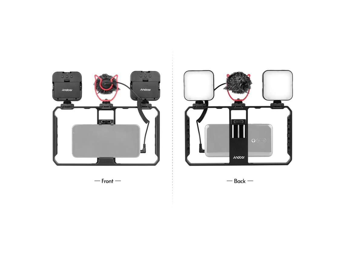 Kit de accesorios para vlogging con caja de vídeo para teléfono, micrófono y luz LED - Andoer