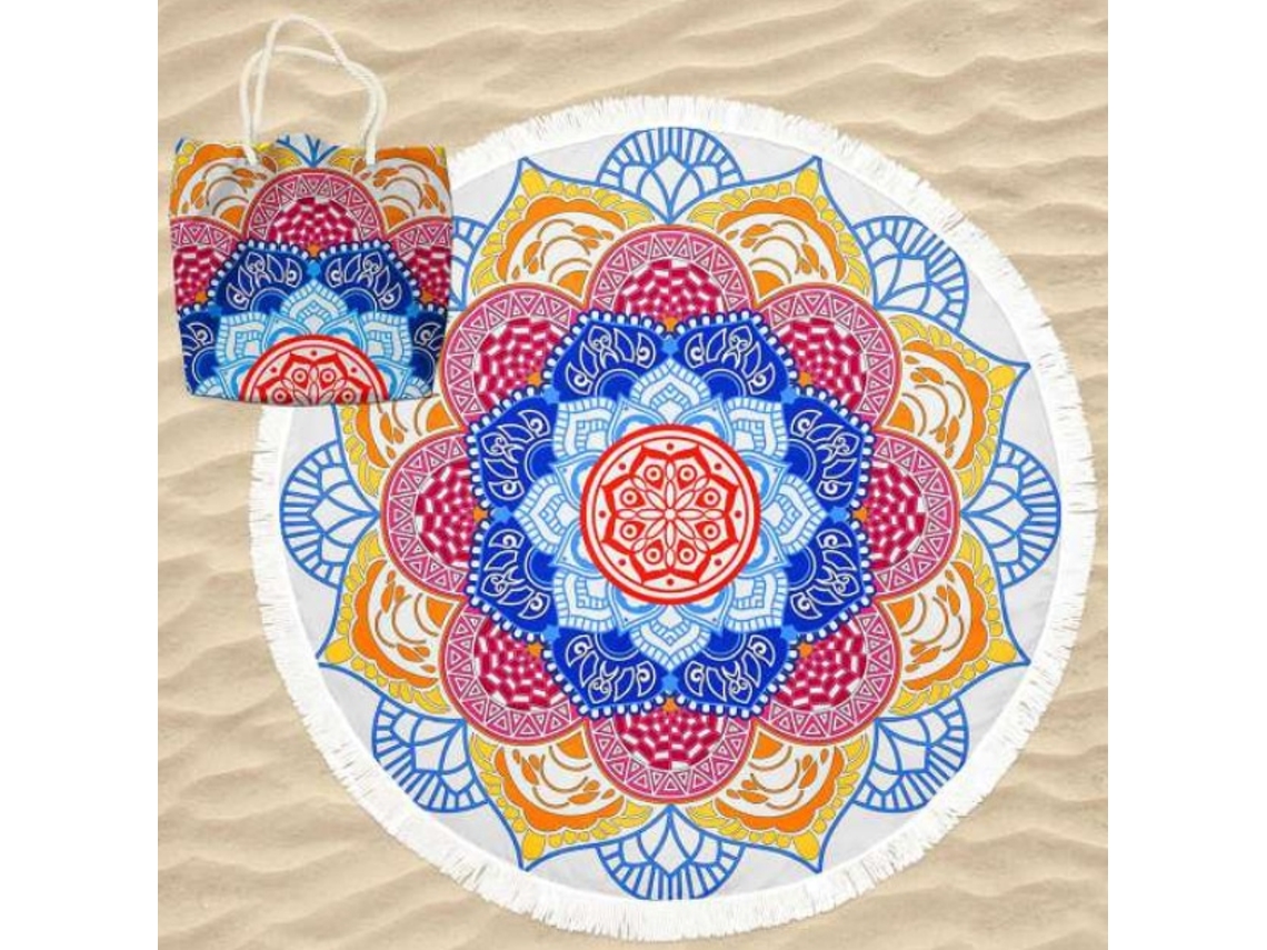 Toalla De Playa De Microfibra Redonda Mandala Loto Con Bolsa