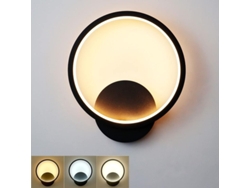 Lámpara De Pared Led Redonda Negra De 12 W Para Interiores, 3 Modos: Blanco Cálido, Blanco Natural Y Blanco Frío, Cri≥85