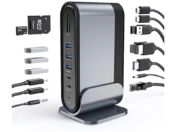 Estación de acoplamiento universal para tres pantallas con HDMI, 3 puertos de audio, Gigabit Ethernet, 5 puertos USB, 100 W, USB C, lector de tarjetas SD Bestvite