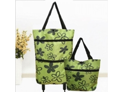 Carrito de compras plegable 2 en 1 con bolsa reutilizable, ruedas y estante, verde | Sin marca