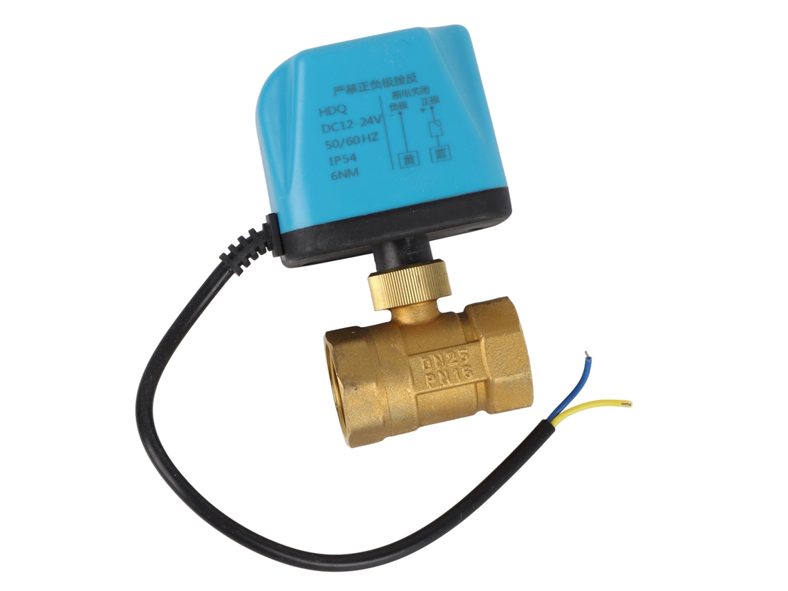 Válvula de esfera motorizada elétrica de 2 vias DN25 DC12-24V normalmente fechada para equipamentos hidráulicos industriais