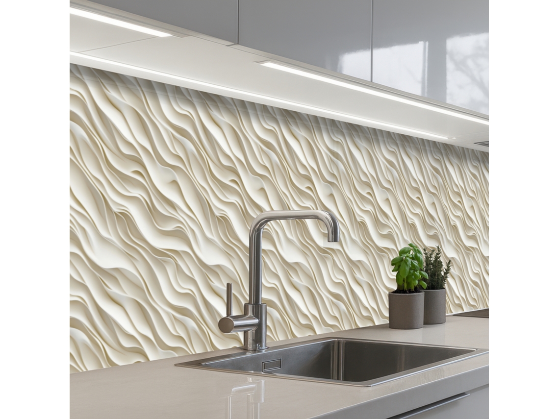 Paneles para salpicadero de cocina con diseño ondulado - Blanco - Minimalista 400x60 cm