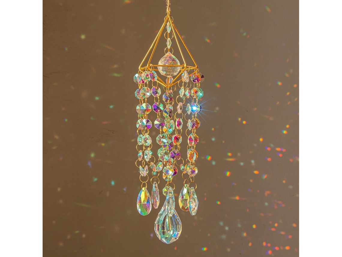 Atrapasol Cristal Dorado Para Jardin Ventana, Crea Arcoiris, Vidrio Colorido, Boho