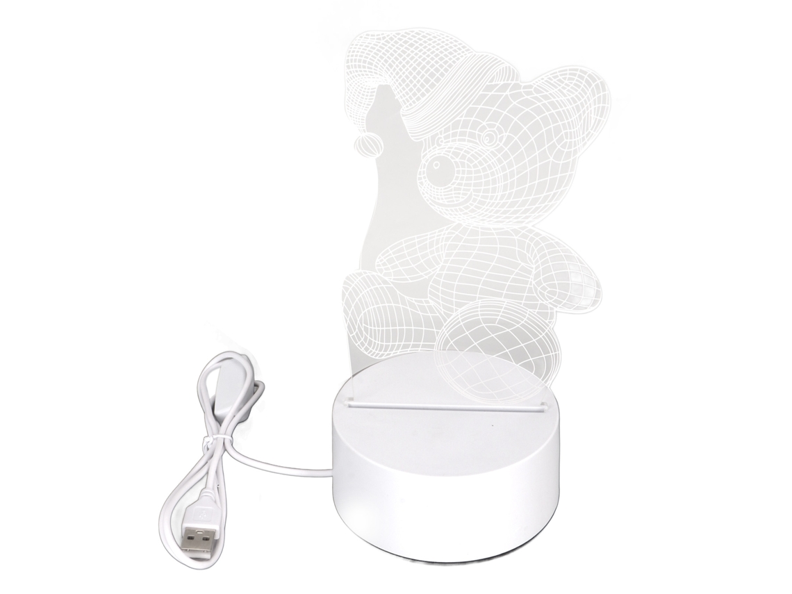 Lámpara de noche LED 3D con oso de acrílico y base USB.