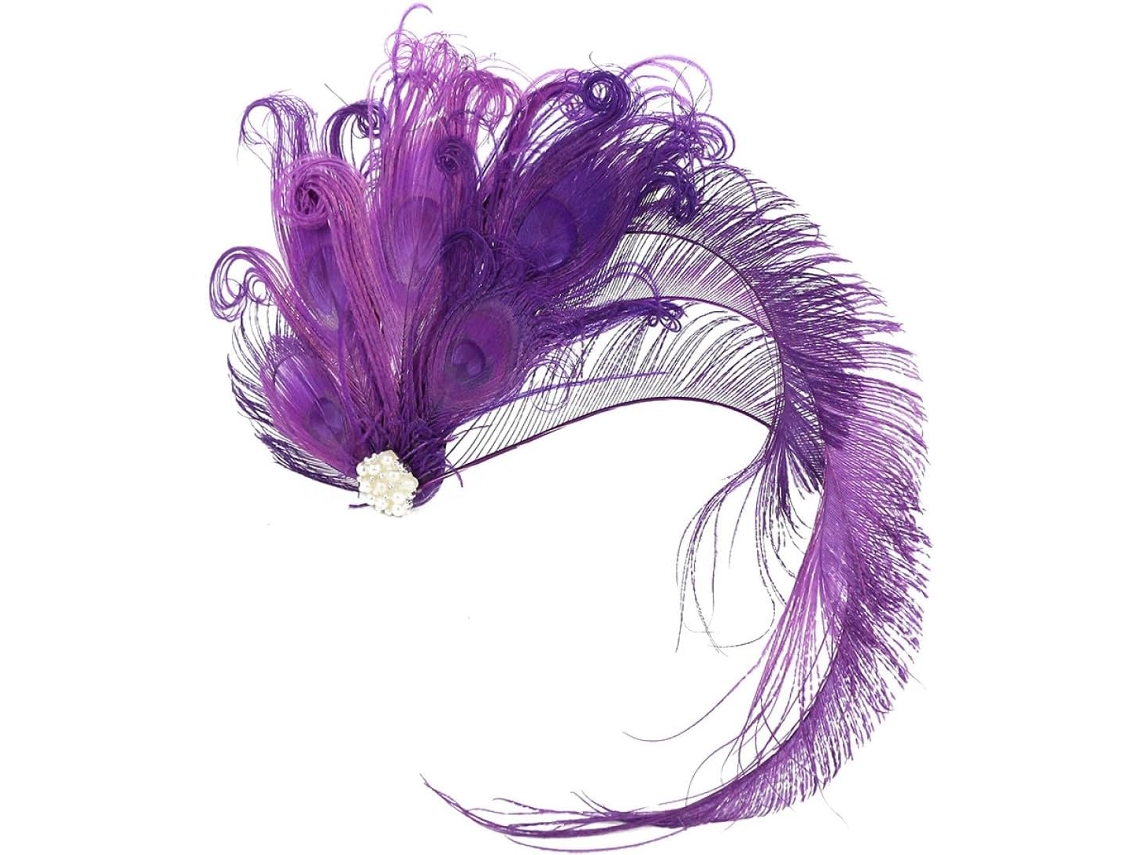 Presilha De Cabelo Roxa Com Penas E Strass Para Casamento