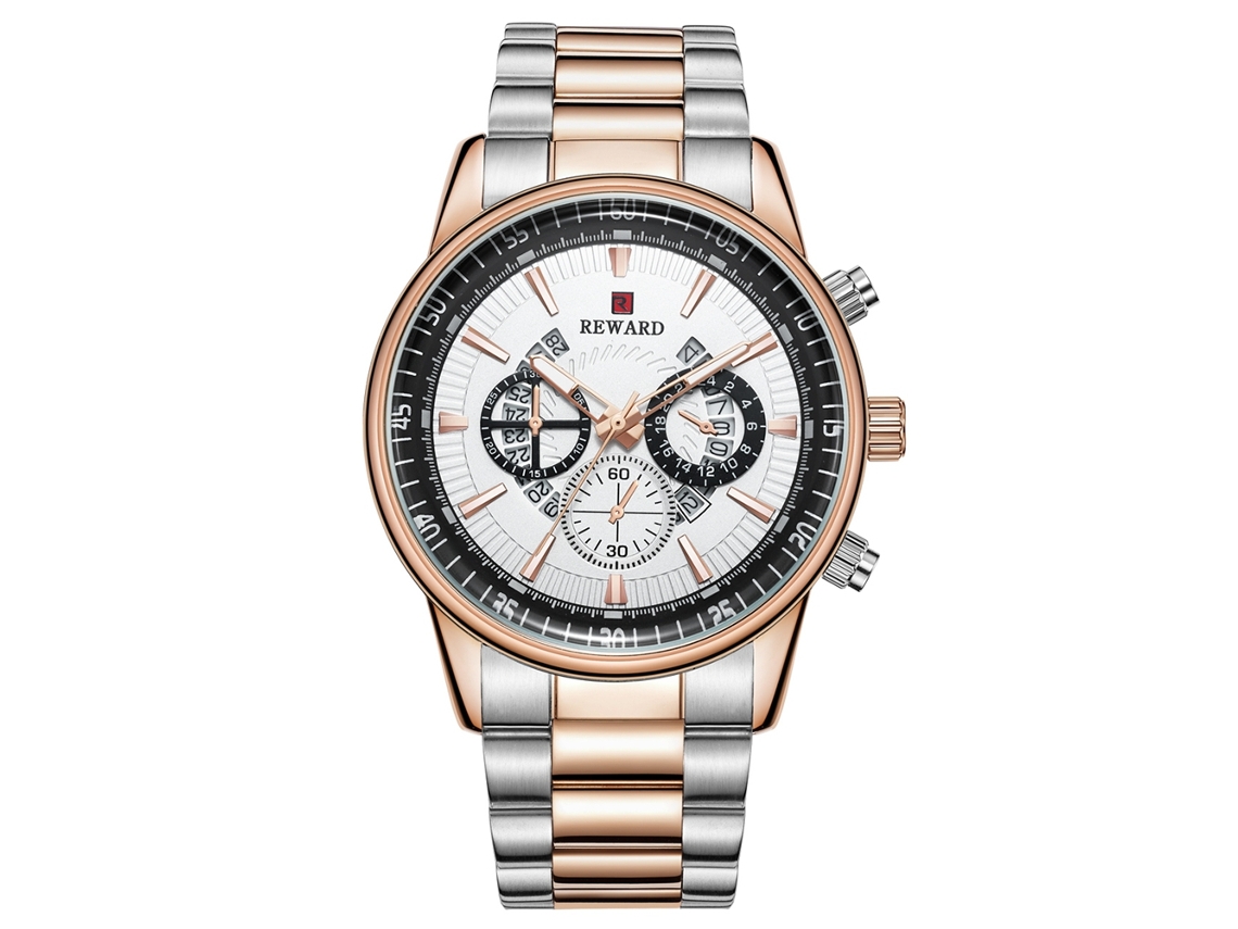 Reloj De Pulsera De Cuarzo Para Hombres Con Correa De Acero, Estilo Casual Y Negocios (oro Rosado+blanco)