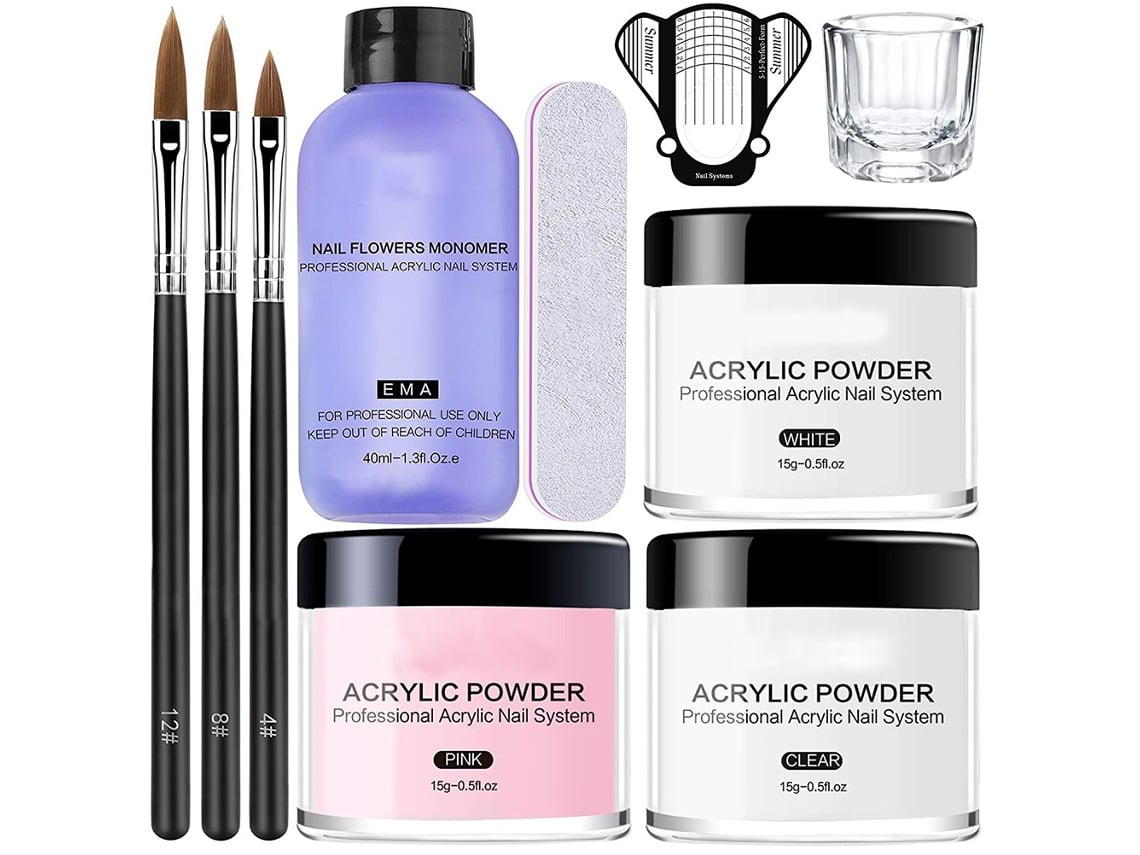 Kit de uñas acrílicas en polvo Rebe con líquido y pincel - Herramientas de manicura para extensiones y decoración de uñas